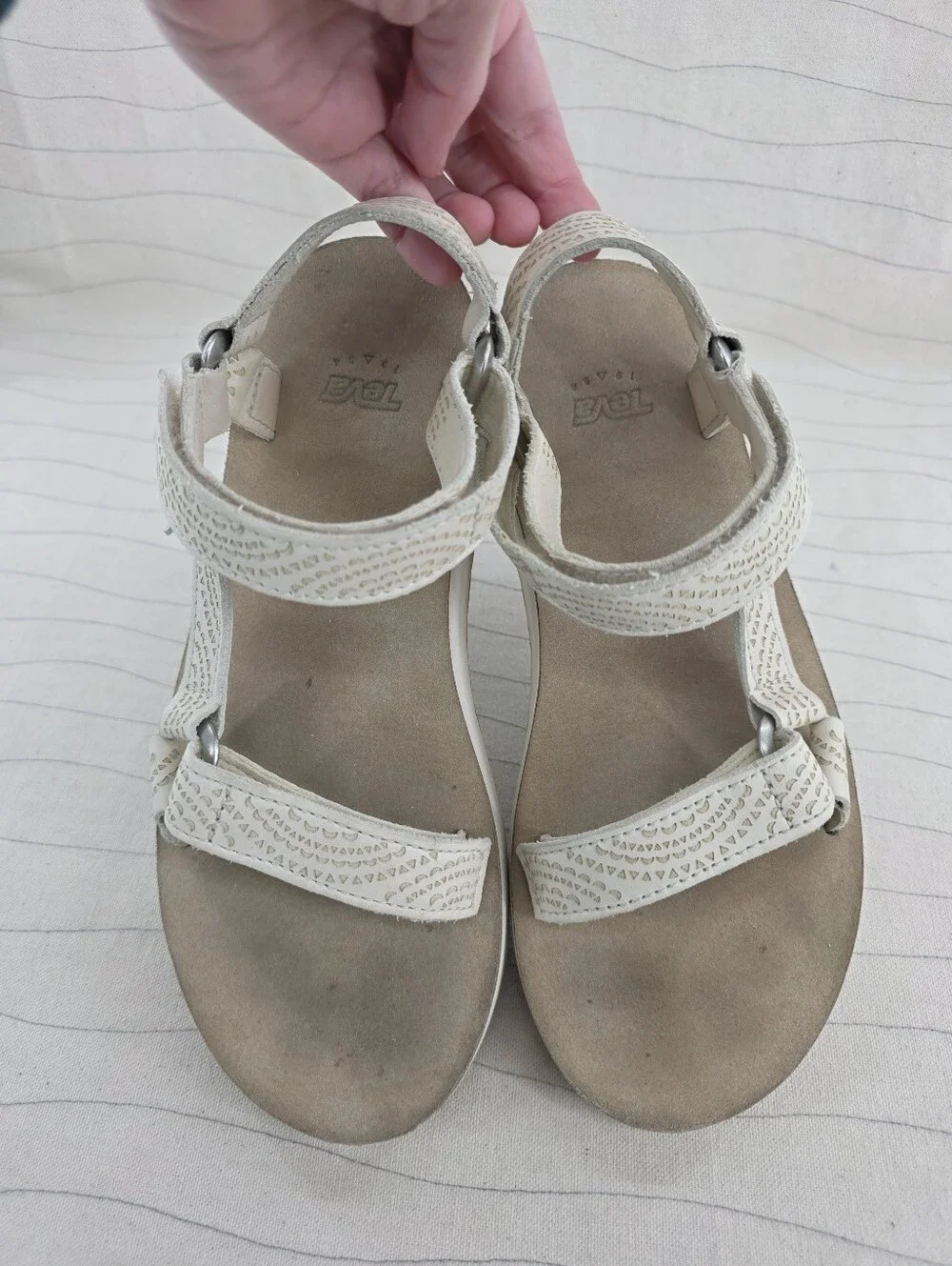 Teva Womens Midform Universal Geometric Beige Leathe4 Sandals 1090873 Size 7